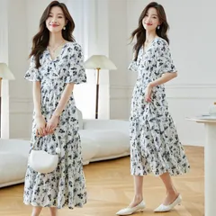 花柄ワンピース レディース ドレス シフォンワンピース 夏ワンピース フレア 半袖 リゾートワンピース 海外 旅行 海 春夏 エレガント ファッション デート パーティー 演奏会 通勤 日常服skwydy03