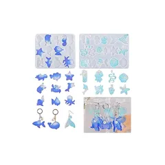 Voyyphixa シリコンモールド オーシャン 海洋 マリンテーマ 自然系 ２個セット レジン UVレジン エポキシ樹脂 DIY 手作り イヤリング キーホルダー チャーム アクセサリー 贈り物 通し穴付き 付属品付き (A) [並行輸入品] 1