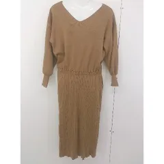 ◇ FREE'S MART フリーズマート Vネック 長袖 ロング タイト ニット ワンピース サイズ F ライトブラウン レディース  【1203090002285】