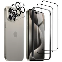 ガイド枠付き 貼り付けは簡単 気泡防止 指紋付着防止 滑らかなタッチ操作 硬度9Ｈ 【強化ガラスフィルム(2枚入り)＋レンズ保護フィルム 全面保護フィルム 高透過率 6.1インチ 強化ガラスフィルム (2枚入り)】 Pro 15 iPhone DZHFU