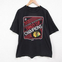 XL/古着 リーボック 半袖 ブランド Tシャツ メンズ NHL シカゴブラックホークス 大きいサイズ クルーネック 黒 ブラック アイスホッケー 25