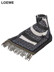 LOEWE (ロエベ) カシミヤ混 総柄 マフラー LELF606257X51 メンズ (ネイビー)