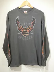 USA製 00s ビンテージ Hanes HARLEY DAVIDSON ハーレー フレイム ファイヤー 炎 イーグル グッド フルプリント L/S Tシャツ ロンT Ｌ 90s 80s