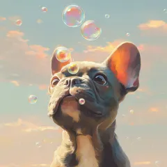 名入れOK【犬とシャボン玉 - フレンチブルドッグ犬 No.3】フレブル ブリンドル アートポスター うちの子記念日 ペットロス 北欧 ナチュラル