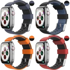 Apple Watch 1 2 3 4 5 6 7 SE アップル ウォッチ シリーズ用 ツートンカラー シリコン バンド ウォッチバンド スポーツバンド 通気 汚れ防止 水洗い可 38/40/41mmサイズ用 (濃紺、橙、赤、ミッドナイトブルー) 4色選択