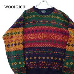 【80~90s】WOOLRICH ウールリッチ コットンニット 総柄 古着 ヴィンテージ 紺タグ セーター