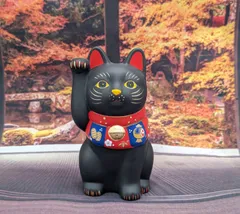 骨董招き猫黒猫陶器オブジェ置物インテリア工芸品美術品A2572