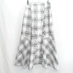 ◇ ⊂◎●未使用● ROPE PICNIC チェック柄 ロング フレア スカート サイズ38T ホワイト ブラック レディース E  【1501230019262】