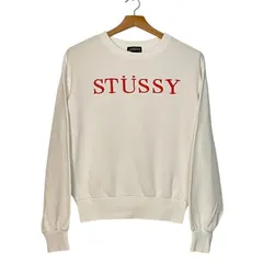 【STÜSSY】 スウェット｜Mサイズ｜レディース｜ホワイト｜赤ロゴ・ストリートデザイン