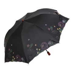 シノワズリーモダン ボタニカル刺繍かわず張ショート折りたたみ日傘