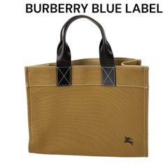 BURBERRY BLUE LABEL 綿麻 トートバッグ ロゴ ベージュ - メルカリ