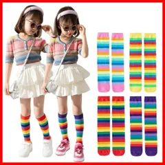 しましま ボーダー くつした 虹 女の子 子ども ストライプ レインボーカラー 2足セット カラフル ハイソックス キッズ 運動会 靴下 [ZGKULAEAOW]