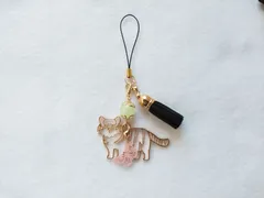 虎 2way ストラップ 蝶&タッセル&夜光ビーズ付き