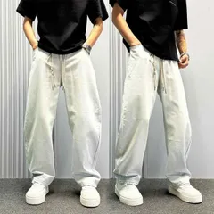 メンズ ファッション 服 男性用 オシャレ シンプル 大人 かっこいい ストリート  夏 アメリカン レトロ ライト カラーウォッシュ ジーンズ 細身 ゆったり ストレート パンツ ズボン 履物 ワイドレッグ 