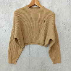 U.S. POLO ASSN. ユーエスポロアッスン ボリュームスリーブ ワンポイント 刺繍 ニット ショート丈 プルオーバー ベージュ Fサイズ ◇〇