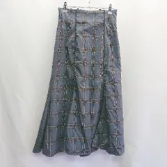 ◇ ⊇ JUNOAH ジュノア チェック柄 ロング丈 フレア スカート サイズ1 ネイビー系 レディース E  【1410100000968】