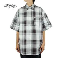CALTOP キャルトップ メンズ シャツ SS CHECK SHIRTS ショートスリーブチェックシャツ ホワイト×ブラウン　男女兼用