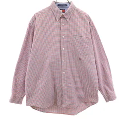 TOMMY HILFIGER トミーヒルフィガー 90s オールド フラッグタグ チェック柄 長袖 ボタンダウンシャツ XL レッド メンズ 古着
