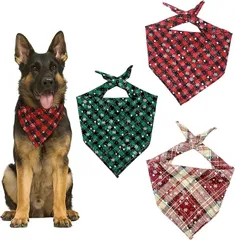 NASSIA ペットバンダナ クリスマス 飾り 犬用 調整可能 三角スカーフ 可愛い プレゼント(3色セット,  S)