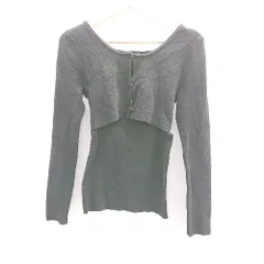 ◇ ⊂◎●未使用● GU ジーユー 2ピースクロップド ニット キャミソール 長袖カーディガン サイズM ブラック レディース E  【1502030007428】