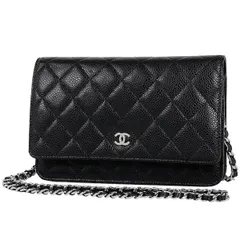 シャネル CHANEL ココマーク チェーン ウォレット マトラッセ ショルダーバッグ キャビアスキン ブラック A33814 レディース 【中古】