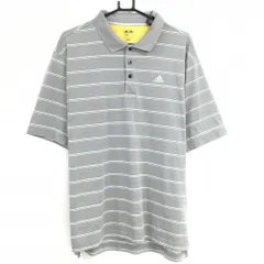 ★値下げ★【超美品】アディダス 半袖ポロシャツ グレー×イエロー ボーダー CLIMACOOL  メンズ XO/XXG(2XL) ゴルフウェア 大きいサイズ adidas