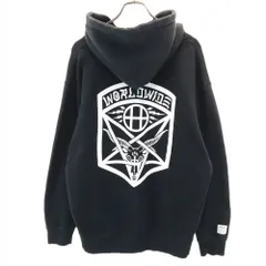 ハフ × スラッシャー コラボ バックプリント 長袖 スウェットパーカー M ブラック HUF × THRASHER 裏起毛 プルオーバー メンズ
