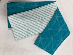 ≪花ラブリ≫HO22-1　ｎ11000-11　半巾帯　新品　リバーシブル  水色　絞り染め風　ストライプ　横縞