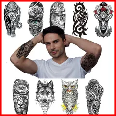 ANIUVOT タトゥーシール 大型 腕、 臂、背中、足、男性用 9枚、大人用 3Dタトゥーステッカー 防水持、 竜、 狼、 虎、フクロウ、 部族ボディデコレーションハロウィンコスチュームアクセサリー
