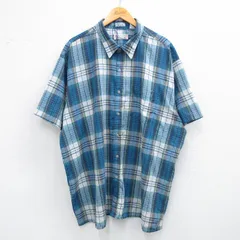 XL/古着 半袖 シャツ メンズ 90s 大きいサイズ ロング丈 薄紺他 ネイビー チェック 25jun28 中古 トップス