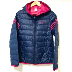 (^w^)b adidas アディダス NEOLABEL ジップアップ ダウン ジャケット フェザー フーディ アウター スポーツ 運動 防寒 秋冬 軽量 アウトドア アクティブ トップス ネイビー×ピンク レディース 女性 サイズ M
