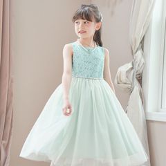 【ミントグリーン】ウエストビジューのレースドレス TAK キッズ キャサリンコテージ