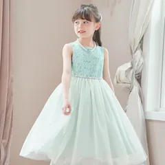 【ミントグリーン】ウエストビジューのレースドレス TAK キッズ キャサリンコテージ