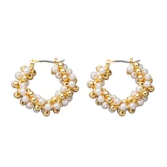 【ゴールド×ピアス】[Cream dot. クリームドット公式] ピアス レディース 低アレルギー キャッチレス 開閉式 ワンタッチ 大人 フープ 小粒 パール メタルビーズ ツイスト つぶつぶ 大人