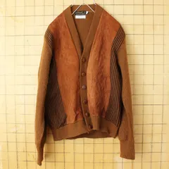 60s 70s USA Juilliard スウェードレザー ウールニット カーディガン ブラウン メンズM アメリカ古着　091124aw73