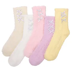 [girldate] あったか靴下 レディース 5足組 厚手 防寒 ルームソックス もこもこ靴下 冷え取り 暖かい ふわふわ 柔らかい コーラルフリースソックス 蝶結び 秋冬 耐久性 伸縮性 女性 自宅 室内 睡眠