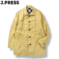 【上質】 ジェイプレス J.PRESS 麻混 リネン ミドル コート センターベント LL ベージュ x チェック柄 切替 カジュアル アウター オンワード メンズ