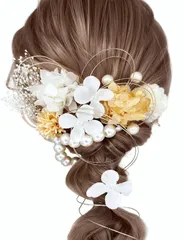 浴衣 袴 七五三 卒業式 着物 結婚式用 振袖 ヘッドパーツ 手作り 水引 ヘアアクセサリー パール 造花飾り すみ草 か 専用ケース付き あじさい ドライフラワー ゴールド 【7色展開】 髪飾り Y3010 成人式 [JZOON]