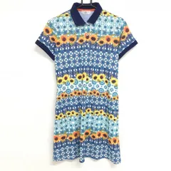 【美品】マンシングウェア ワンピース 白×ネイビー×オレンジ 総柄 花  レディース L ゴルフウェア Munsingwear