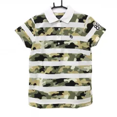 【新品】パーリーゲイツ 半袖ポロシャツ 白×カーキ系 ボーダー 迷彩 カモフラ ロゴ刺しゅう レディース 0(S) ゴルフウェア PEARLY GATES