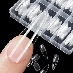 TOMICCA ネイルチップ ロングポイント サンディング済み クリアチップ 自然なフィット感 練習用 サロン用 セルフジェルネイル(ポイント,  12サイズ)