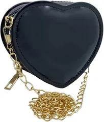 ルナリ 母の日 ハート ショルダーバッグ ミニバッグ ポシェット ポーチ 斜め掛け 鞄 サブバッグ コンパクト 小物入れ( ブラック)