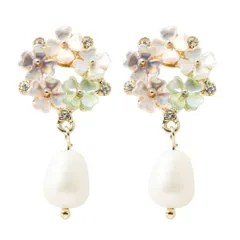 【ミックス×ピアス】[Cream dot. クリームドット公式] ピアス レディース  低アレルギー  スタッド 淡水パール シェル風 フラワー 花 ブーケ 大人 ミックスカラー  