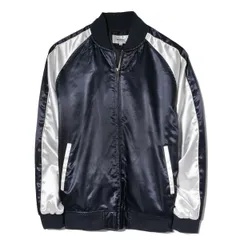 スカジャン メンズ 無地 サテンジャンパー スーベニア ジャケット スカジャン 横須賀 サテンジャケット 銀 黒 ブラック  刺繍無し シンプル ノームコア ラグラン ブルゾン 春 秋 冬 スーベニアジャケット メンズ ライトアウター NAVY×SILVER