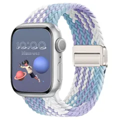 【数量限定】1 対応 2 3 4 5 6 SE 7 8 9 10 Series - iWatch 交換ストラップ 長さ調節 通気性 柔らかい 時計ベルト 編み込み ナイロン 弾性 マグネット バンド バイオレット バンド アップルウォッチ 10） 42mm（S