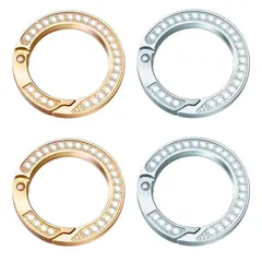 【在庫処分】バッグチャーム DIY手作りアクセサリー 鍵飾り カバン飾り ジュエリー作り 丸型 デコキット キラキラ 人気 ラインストーン カラビナ レディース おしゃれ 金色+銀色 キーリング 4個セット サムコス