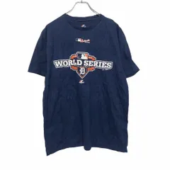 Majestic 半袖 プリント Tシャツ L ネイビー ホワイト オレンジ マジェスティック MLB 野球 文字 古着卸 アメリカ仕入 a508-5343