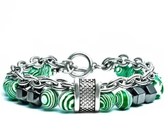 JYLTT メンズブレスレット レディースブレスレット 8MMピーコックストーン ブラックブルーストーン チタンスチールチェーン(HDS-04)