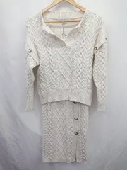 ◇ ⊇ マーキュリーデュオ ケーブル ロング - ボタンデザインケーブルニットセットアップ サイズF ベージュ系 レディース E  【1507160021009】