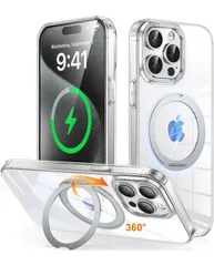 ★iPhone 13 Pro Max/iPhone 12 Pro Max 用 ケース Magsafe対応 ワイヤレス充電 360°回転スタンド 縦横両対応 Gunwon スマホケース 米軍規格 耐衝撃 半透明 マット感 マグセーフ 防指紋  カバー「クリア」